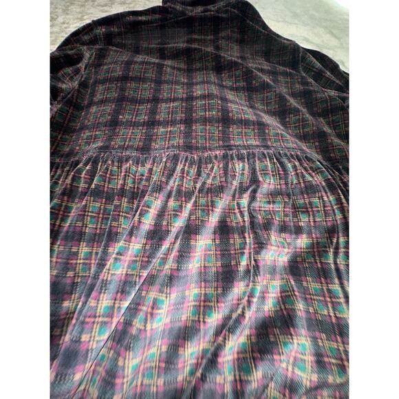 Jones New York M velvet maxi dress home gown Christmas checked black dark plaid - Picture 12 of 15